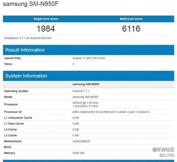 Exynos版三星Note8現(xiàn)身 多核跑分超蘋果