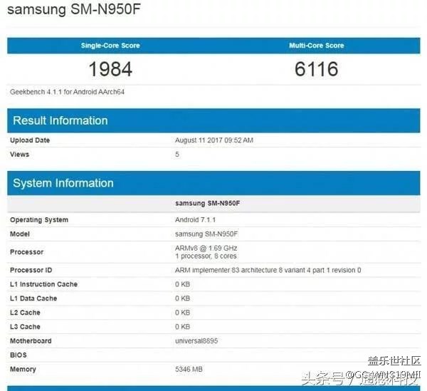 三星Note8配置+跑分曝光:獵戶座8895八核+6GB運存 三星Note8配置+跑分曝光:獵戶座8895八核+6GB運存