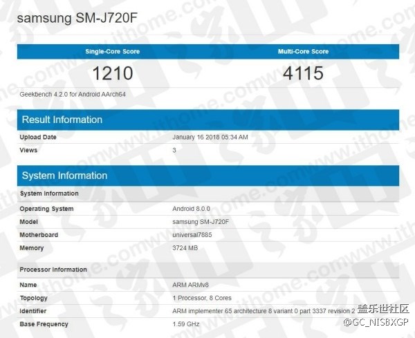 三星J8（2018）現(xiàn)身Geekbench：Exynos 7885+安卓8.0