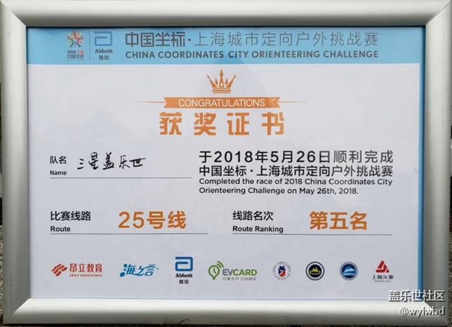 上海城市定向戶外挑戰(zhàn)賽-三星蓋樂世隊(duì)完賽報(bào)告