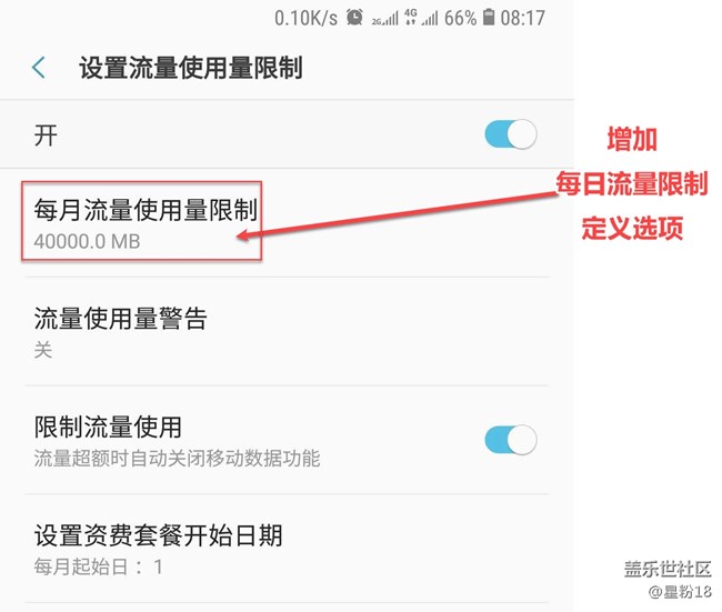 希望三星監(jiān)控增加日用流量顯示限制，增加解除限制按鈕
