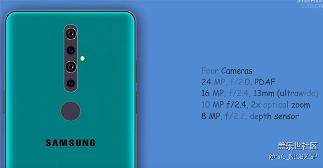 油管現(xiàn)三星J8s（2019）渲染圖：居中四攝，支持5G